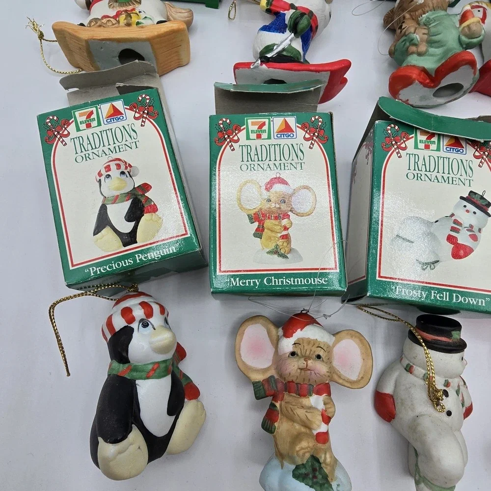 VTG  7-11 Citgo‎ Traditions Christmas Ornaments Santa Snowman Penguin Lot of 9